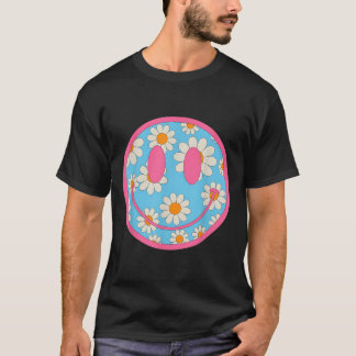 レトロな花のスマイルフェイス メンズのプリっぴスタイル Tシャツ