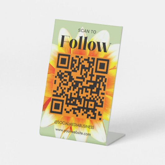 レトロな花のソーシャルメディアフォロワーQRコード 台座サイン (正面)
