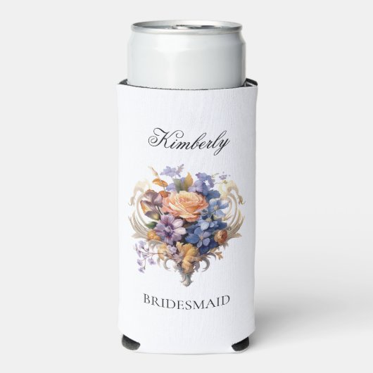 レトロな花のドレスの仲間達へのプロポーズギフト スリム缶クーラー (Seltzer正面)