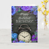 レトロな花の時計の遅れた誕生日カード カード (黄色い花)