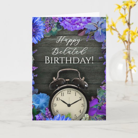 レトロな花の時計の遅れた誕生日カード カード (黄色い花)