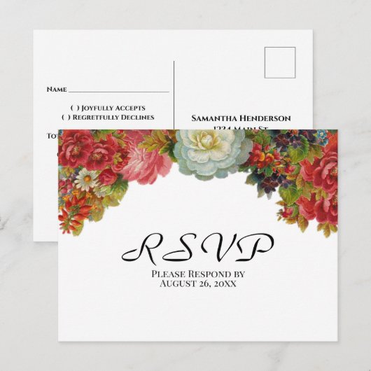 レトロな花の秋の結婚式RSVP ポストカード (正面/裏面)