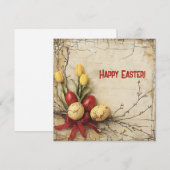 レトロな花束 赤と黄色のイースターエッグのチューリップ シーズンカード (正面/裏面)