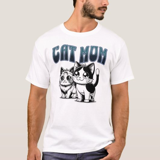 レトロな花柄がかわいい猫のイラスト Tシャツ (正面)