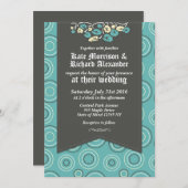 レトロな花柄とターコイズのウェディング招待状 招待状 (正面/裏面)