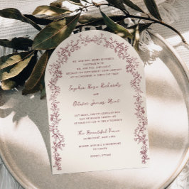 レトロな花柄のアーチ ウェディング 招待状