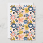 レトロな花柄の鳥かごのママと赤ちゃん鳥のシャワー 招待状 (裏面)