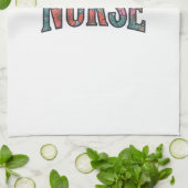 レトロな花柄タイポグラフィの看護師TシャツD キッチンタオル (折り畳み)