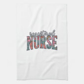 レトロな花柄タイポグラフィの看護師TシャツD キッチンタオル (縦)