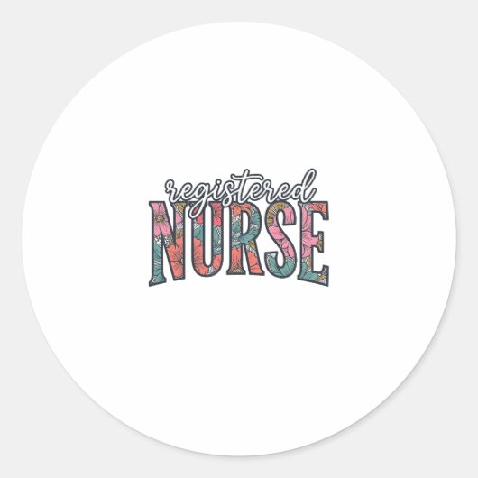 レトロな花柄タイポグラフィー Registered Nurse Tシャツ D ラウンドシール (正面)