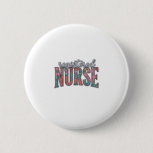 レトロな花柄タイポグラフィー Registered Nurse Tシャツ D 缶バッジ (正面)