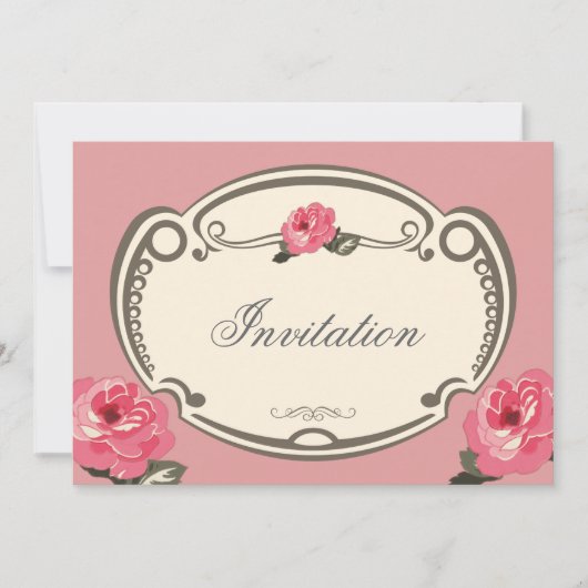 レトロな花柄ピンクの多目的招待カード 招待状 (正面)
