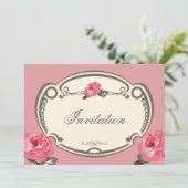 レトロな花柄ピンクの多目的招待カード 招待状 (スタンド正面)