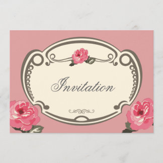 レトロな花柄ピンクの多目的招待カード 招待状