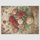 レトロな花瓶のヴィンテージみすぼらしい赤いバラの花束 薄葉紙 (正面)