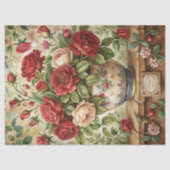 レトロな花瓶のヴィンテージみすぼらしい赤いバラの花束 薄葉紙 (正面)