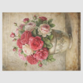 レトロな花瓶のヴィンテージみすぼらしい赤いバラの花束 薄葉紙 (正面)