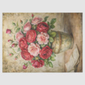 レトロな花瓶のヴィンテージみすぼらしい赤いバラの花束 薄葉紙 (正面)