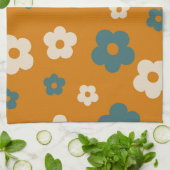 レトロな茶色と青の花柄が可愛らしいキッチン用品 キッチンタオル (折り畳み)