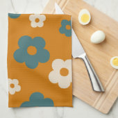 レトロな茶色と青の花柄が可愛らしいキッチン用品 キッチンタオル (四つ折り)