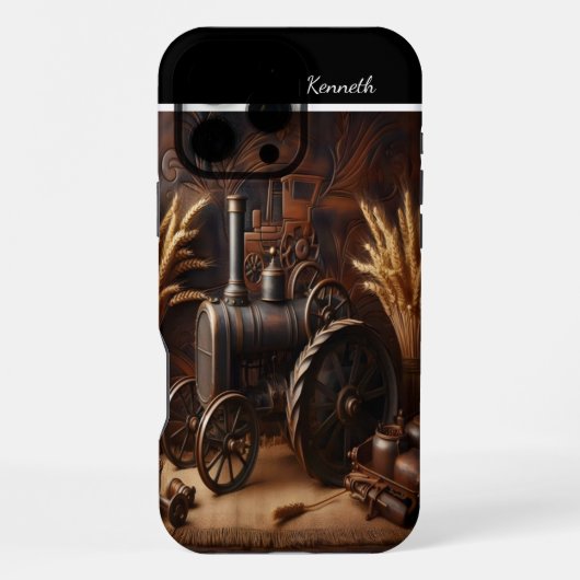 レトロな蒸気機関車の静物画 iPhoneケース (裏面)