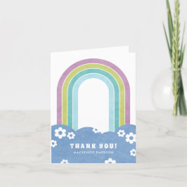 レトロな虹とデイジーの感謝カード - パープル サンキューカード
