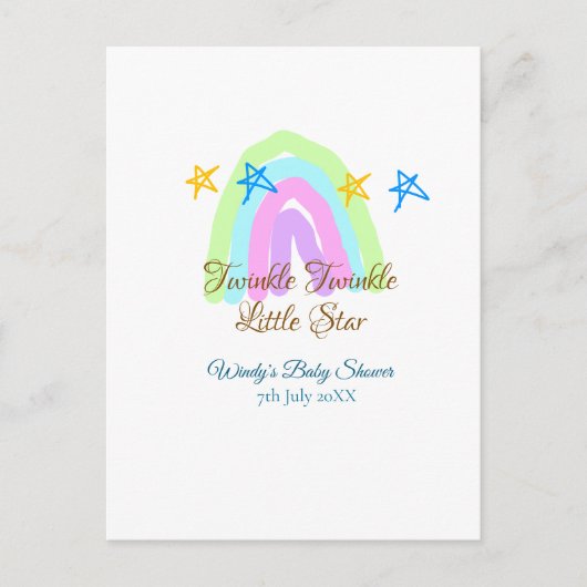 レトロな虹のきらきら星の赤ちゃんシャワー ポストカード (正面)