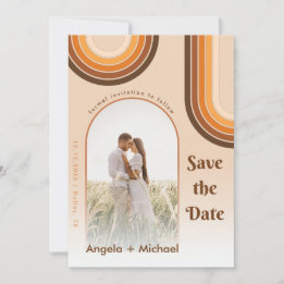 レトロな虹のアーチ写真 ボーホー 70年代 グルーヴィー トレンディ セーブザデート