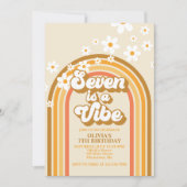 レトロな虹のセブンはビバ・グルービー7歳の誕生日 招待状 (正面)