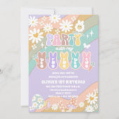 レトロな虹のピープス誕生日招待状 招待状 (正面)