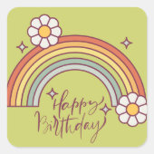 レトロな虹のモダンなハッピーバースデー スクエアシール (正面)