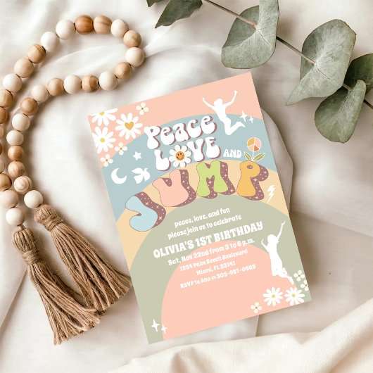 レトロな虹の1歳誕生日招待状 招待状