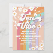 レトロな虹の10歳誕生日招待状 招待状 (正面)