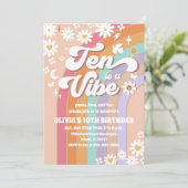 レトロな虹の10歳誕生日招待状 招待状 (スタンド正面)