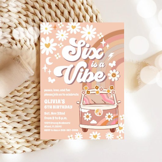 レトロな虹の6歳誕生日招待状 招待状