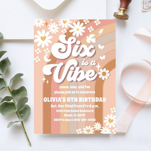 レトロな虹の6歳誕生日招待状 招待状