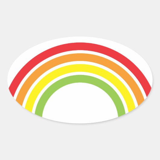 レトロな虹ハート 楕円形シール (正面)
