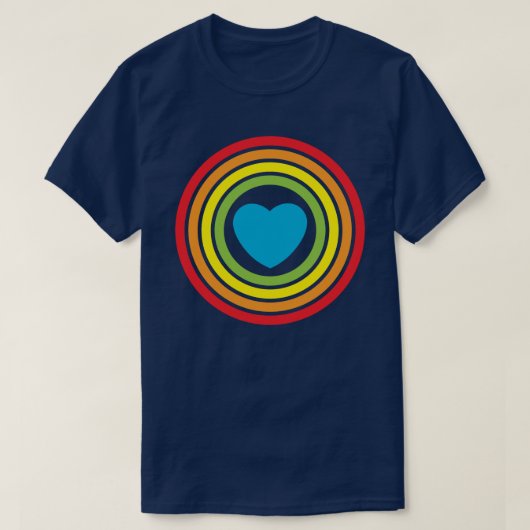 レトロな虹ハート Tシャツ (デザイン正面)