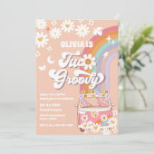 レトロな虹色のデイジー誕生日招待状 招待状 (スタンド正面)