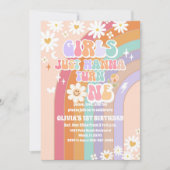 レトロな虹色のデイジー誕生日招待状 招待状 (正面)