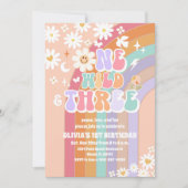 レトロな虹色のデイジー誕生日招待状 招待状 (正面)