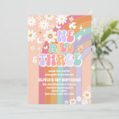 レトロな虹色のデイジー誕生日招待状 招待状 (スタンド正面)