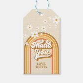 レトロな虹色のデイジー グルーヴィー ブライダルシャワー ギフトタグ (正面)