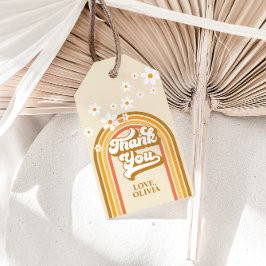 レトロな虹色のデイジー グルーヴィー ブライダルシャワー ギフトタグ