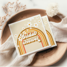 レトロな虹色のデイジー グルーヴィー ブライダルシャワー スタンダードカクテルナプキン