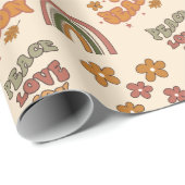 レトロな虹色の花のクリスマス ラッピングペーパー (ロールコーナー)