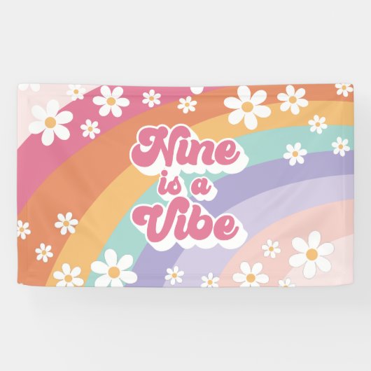 レトロな虹色の9歳の誕生日おめでとう Nine is a Vibe 横断幕 (横)