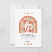 レトロな虹色のFIVEはバイブ Groovy 5歳の誕生日 サンキューカード (正面)