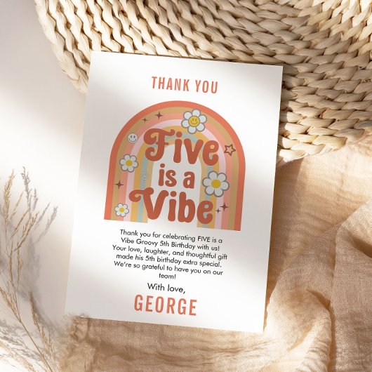 レトロな虹色のFIVEはビバ・グルービー5歳の誕生日 サンキューカード