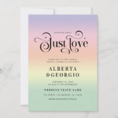 レトロな虹色LGBTQ ゲイ プライド ウェディング オール イン ワン 招待状 (正面)